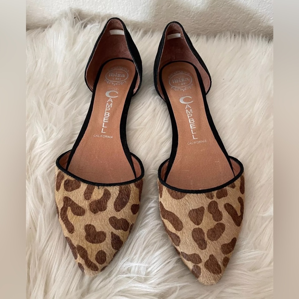 Jeffrey Campbell Ibiza Women's 6.5 D'Orsay Cheetah Print Calf Hair Slip On Flats